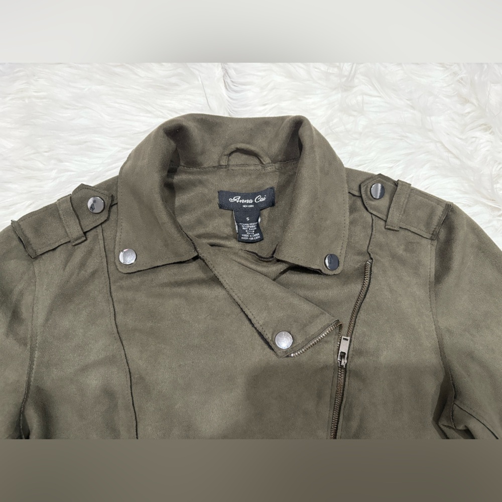 Anna Cai Olive Green Motostyle Zip Jacket Size S - Picture 5 of 7